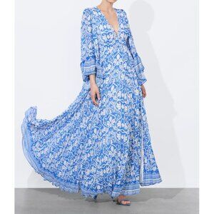 NWT Alice + Olivia Selene Pleated Maxi Dress Soiree True Blue Floral Print 0